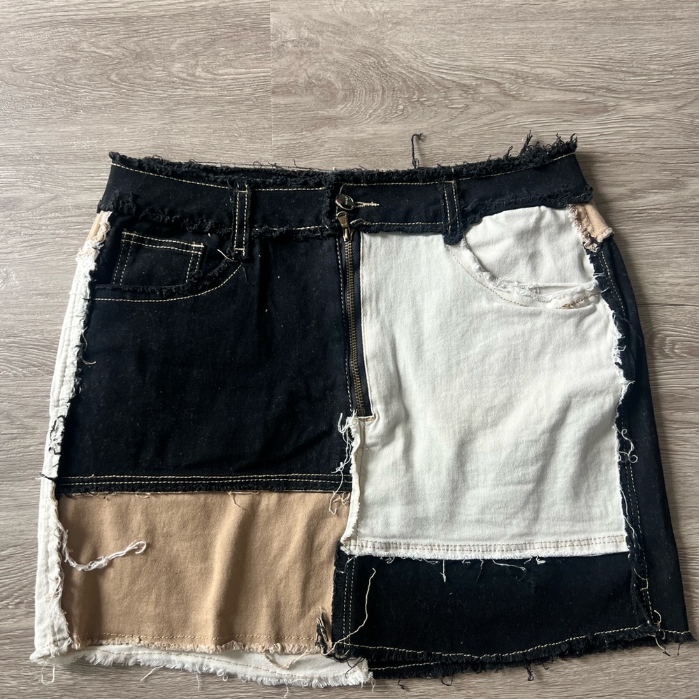 Patchwork Denim Mini Skirt